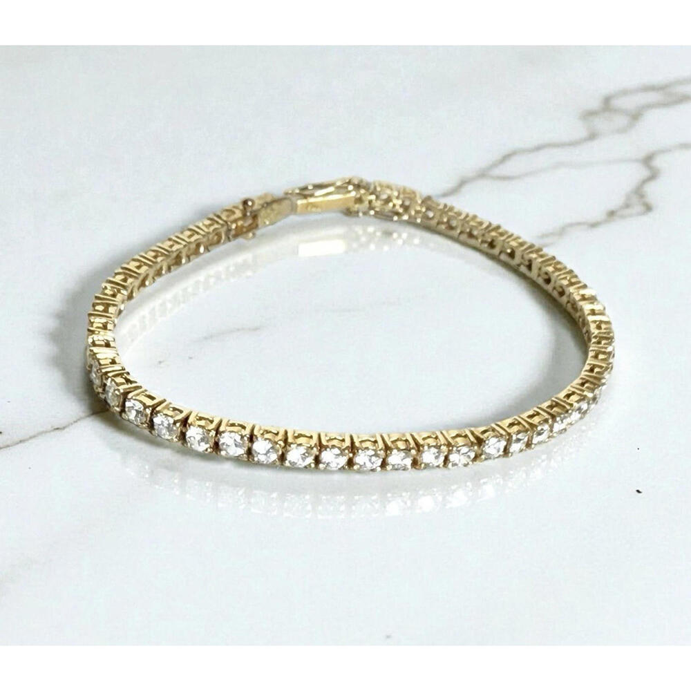 Sterling Silver FAS Gold Overlay CZ Tennis Bracelet 7” Estate Jewelry